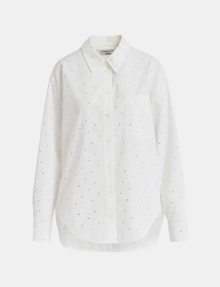 Off-white cotton shirt with rhinestone embellishments