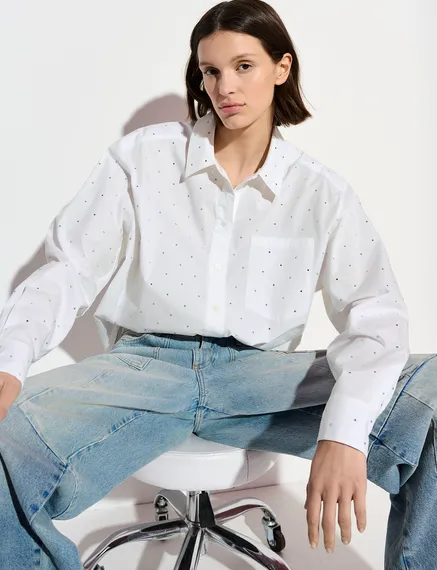 Off-white cotton shirt with rhinestone embellishments