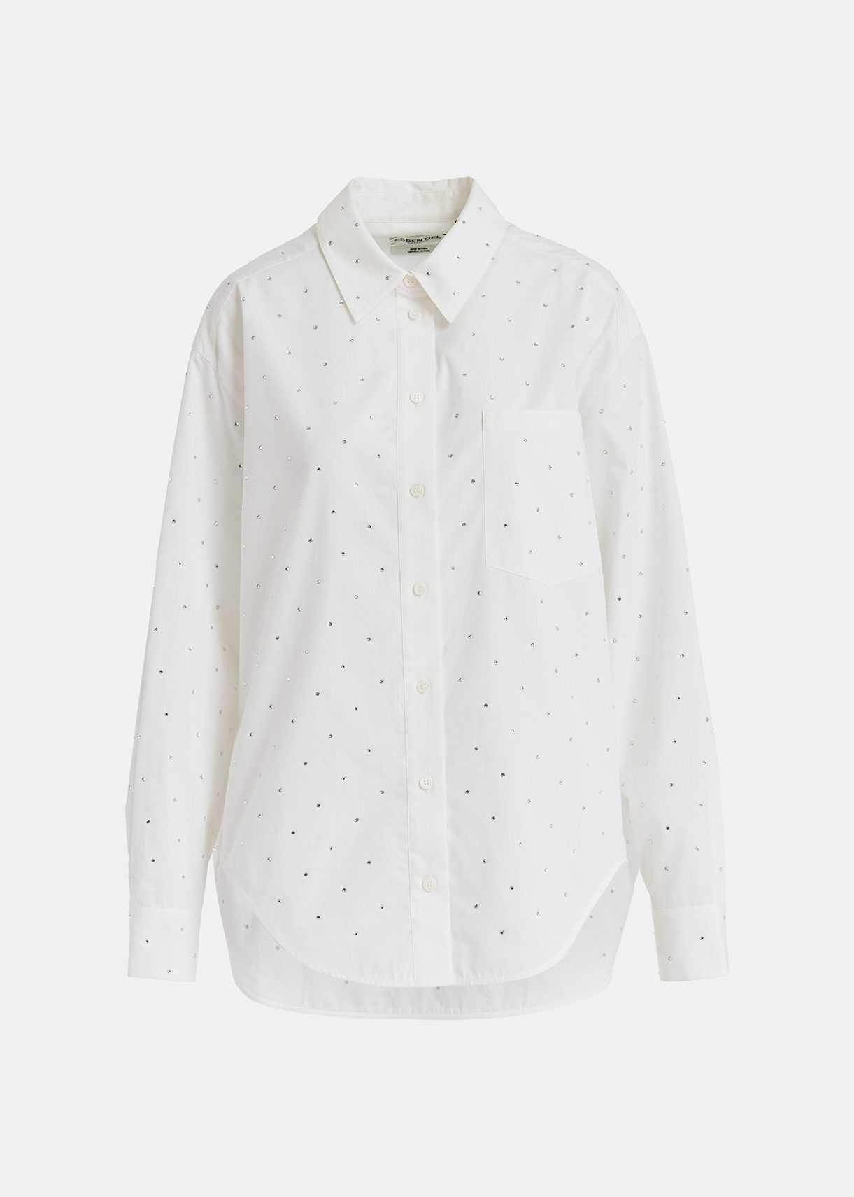 Camicia in cotone bianco sporco con decorazioni di strass