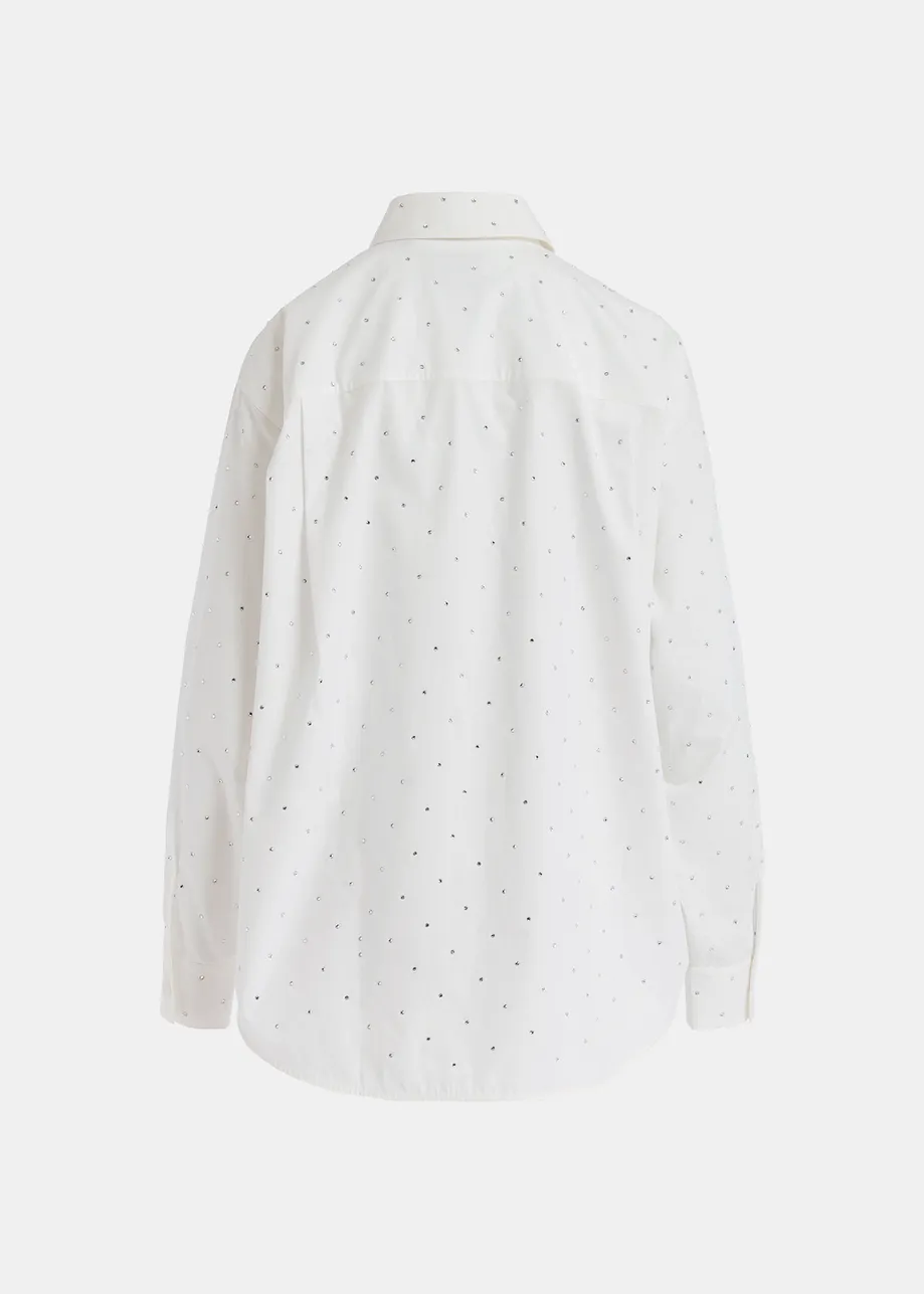 Camisa de algodón adornada con strass, blanco roto