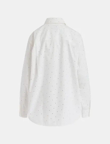 Off-white cotton shirt with rhinestone embellishments