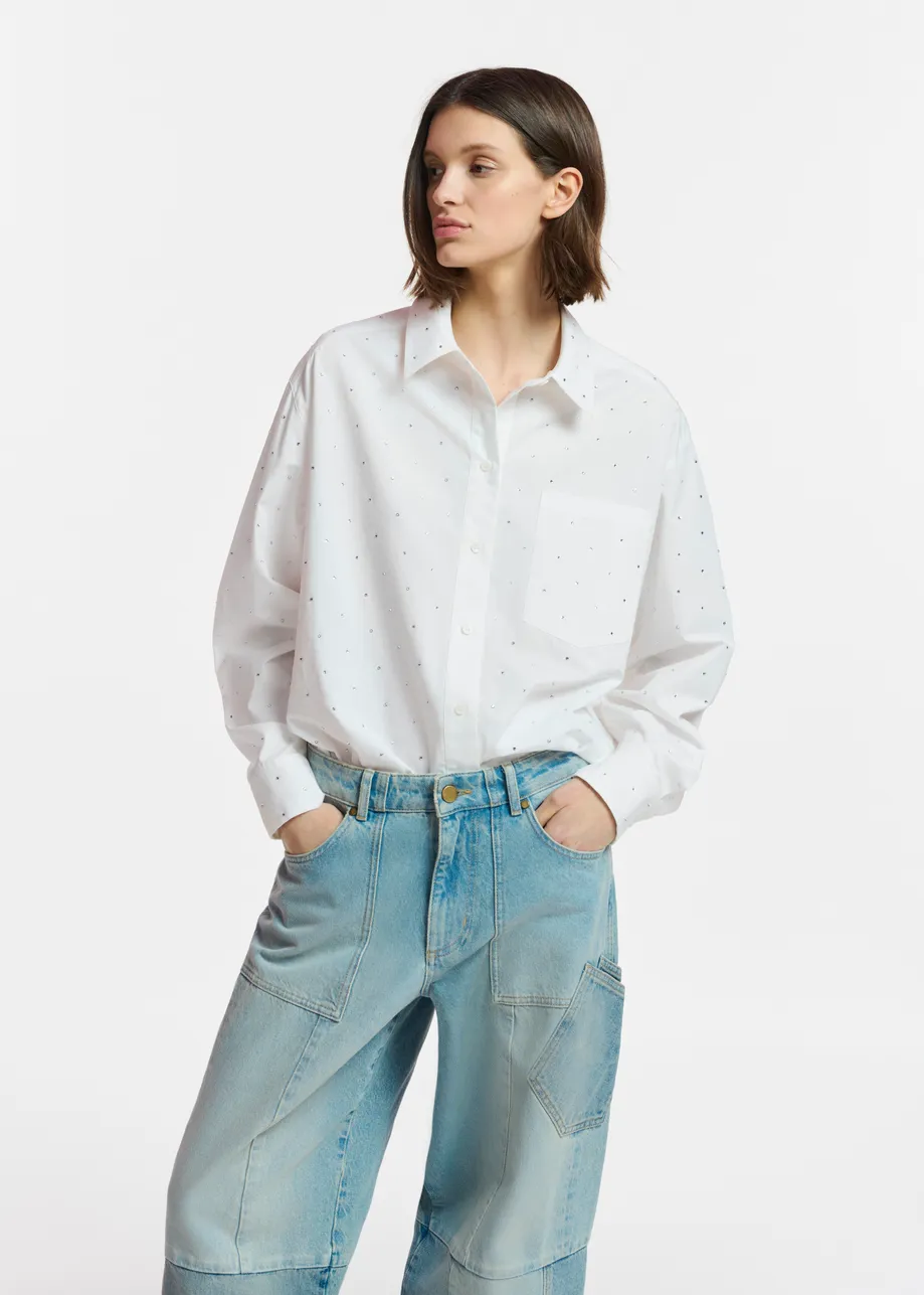 Off-white cotton shirt with rhinestone embellishments