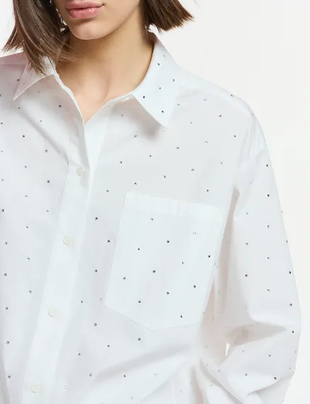 Off-white cotton shirt with rhinestone embellishments