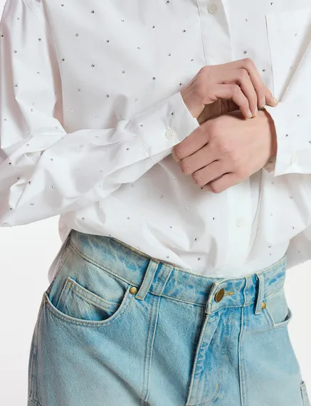 Off-white cotton shirt with rhinestone embellishments