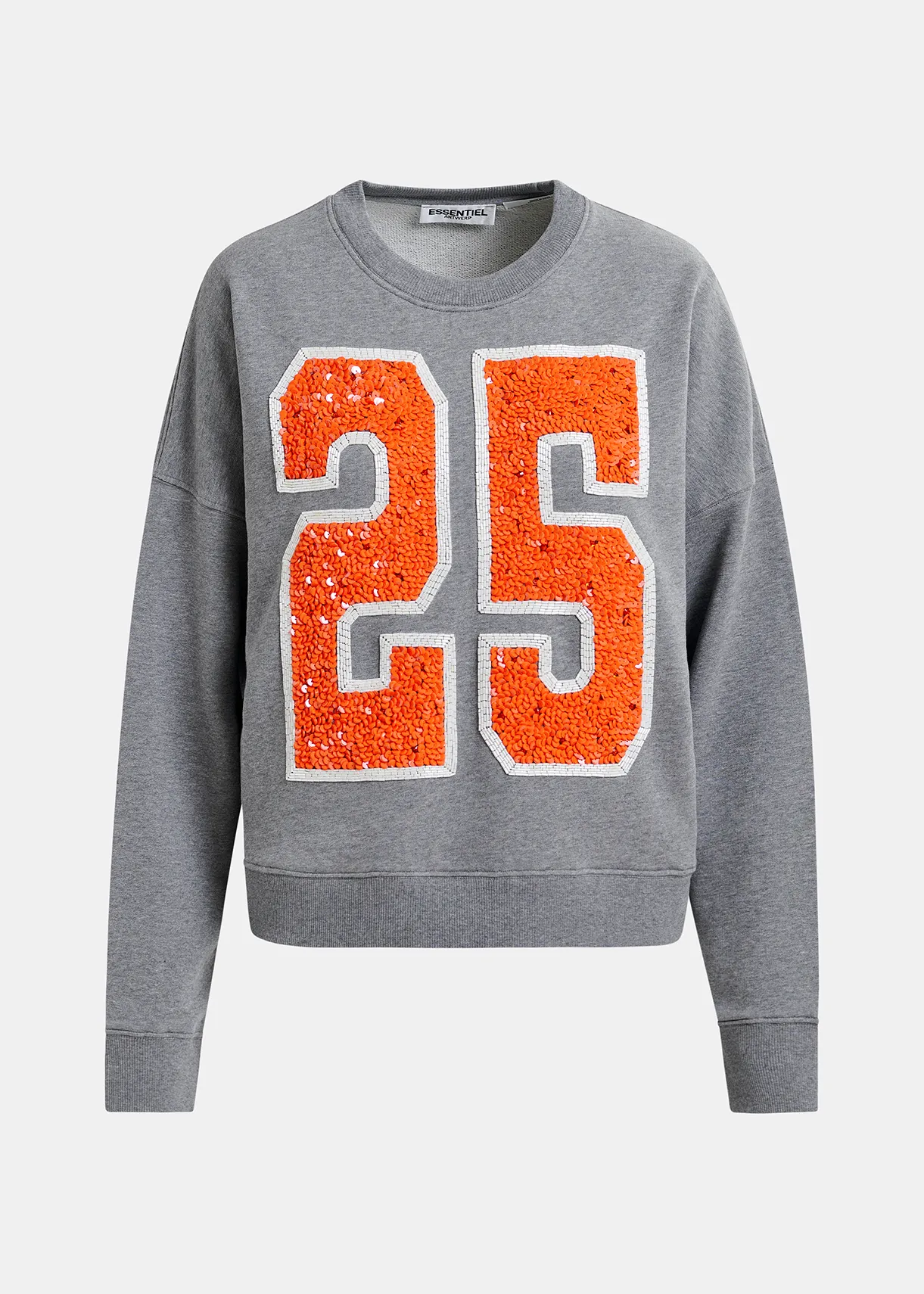 Grey and orange organic cotton sweatshirt with sequin and bead 