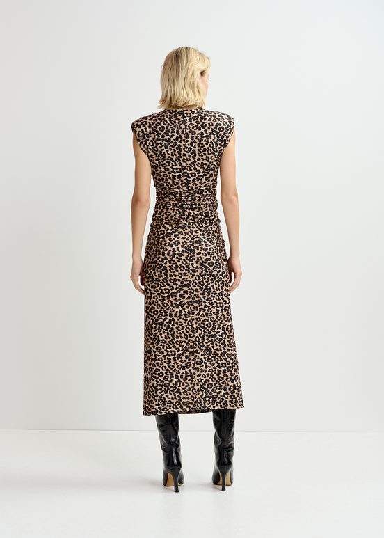 Vestido midi de punto elástico con estampado de leopardo