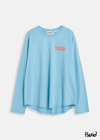 Blue organic cotton long-sleeved T-shirt with logo print