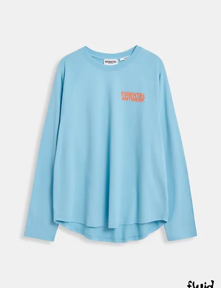 Blue organic cotton long-sleeved T-shirt with logo print