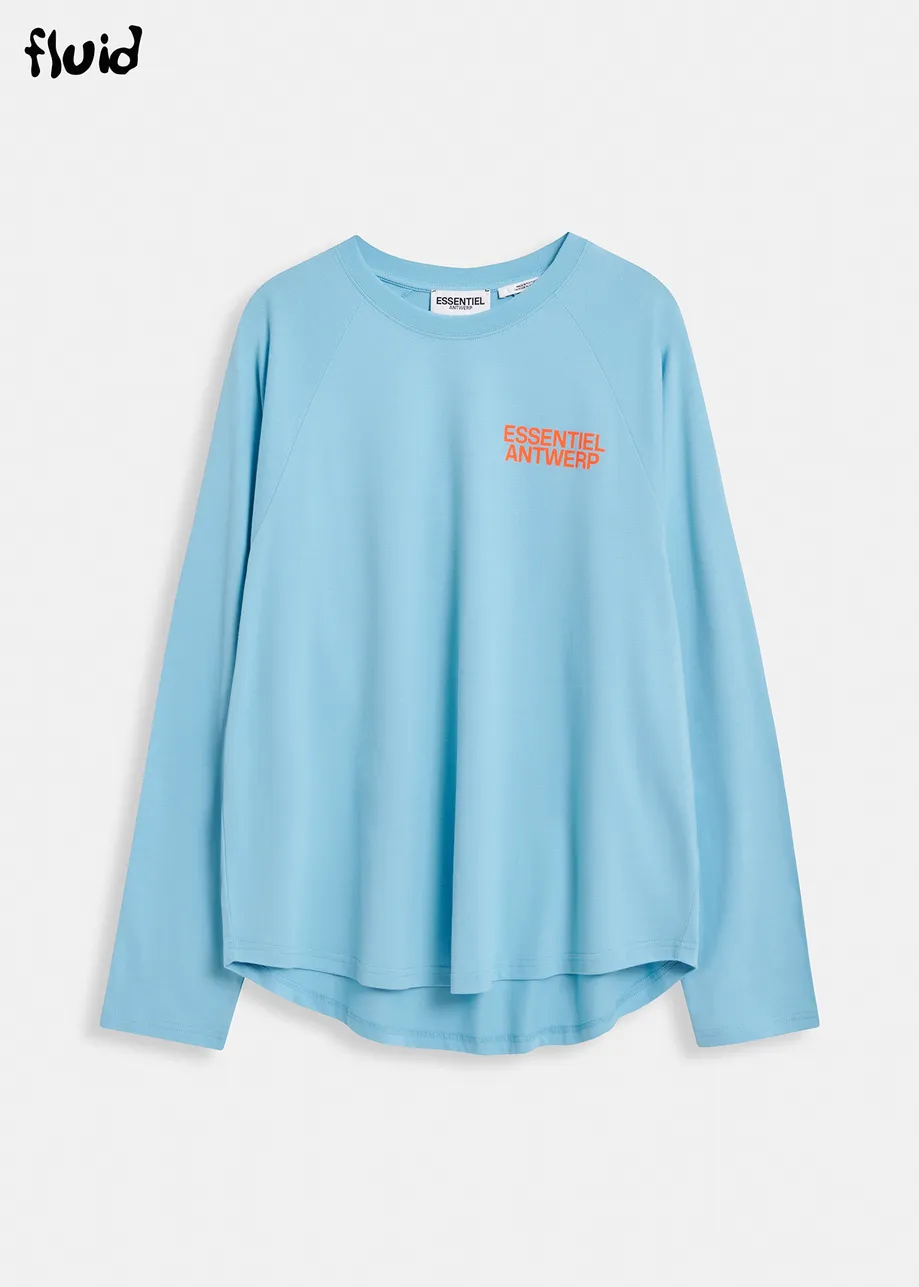 Blue organic cotton long-sleeved T-shirt with logo print