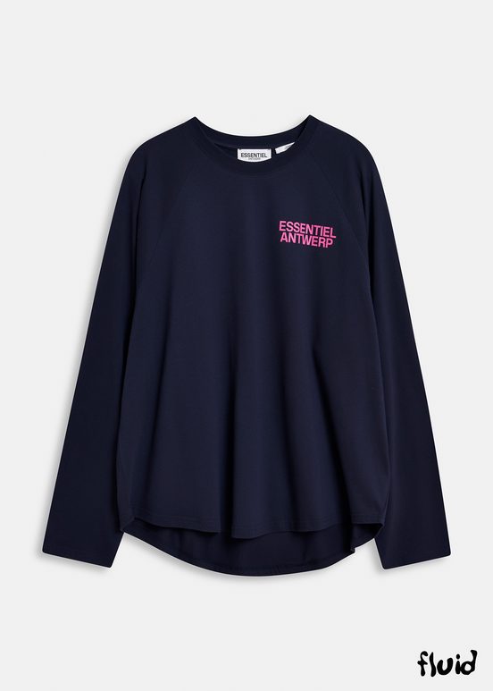 Navy blue organic cotton long-sleeved T-shirt with logo print