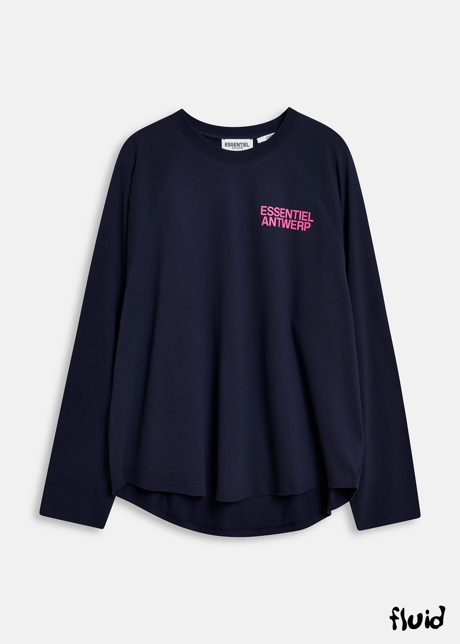 Navy blue organic cotton long-sleeved T-shirt with logo print