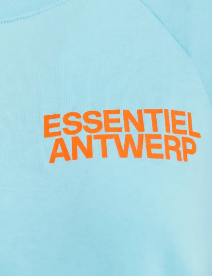 Blauw biokatoenen T-shirt met lange mouwen en logo