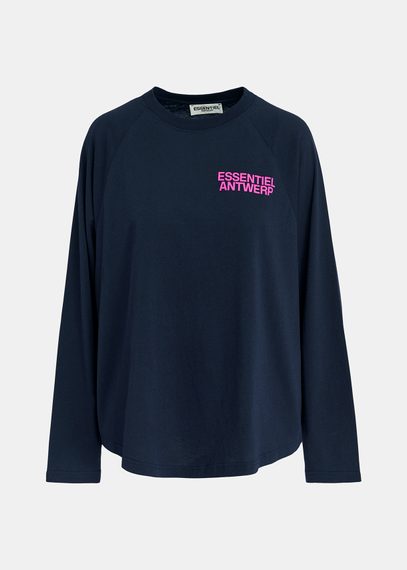 Navy blue organic cotton long-sleeved T-shirt with logo print