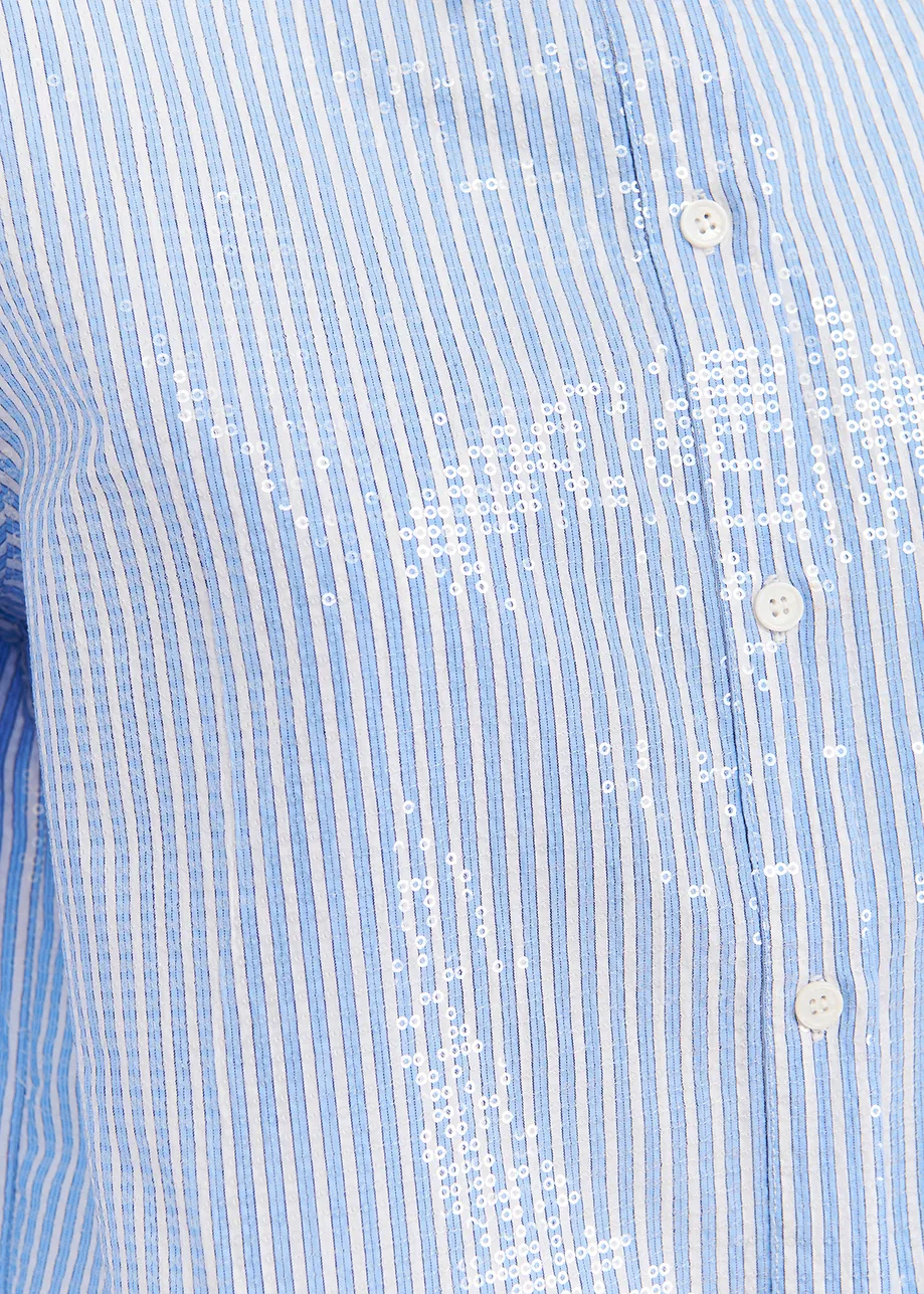 Camisa de rayas con lentejuelas, azul y blanco