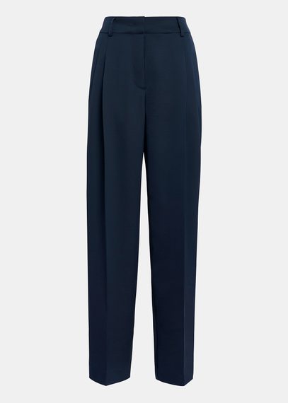 Navy blue tapered-leg satin pants