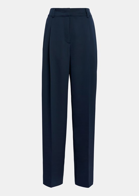 Pantalon fuselé en satin bleu marine