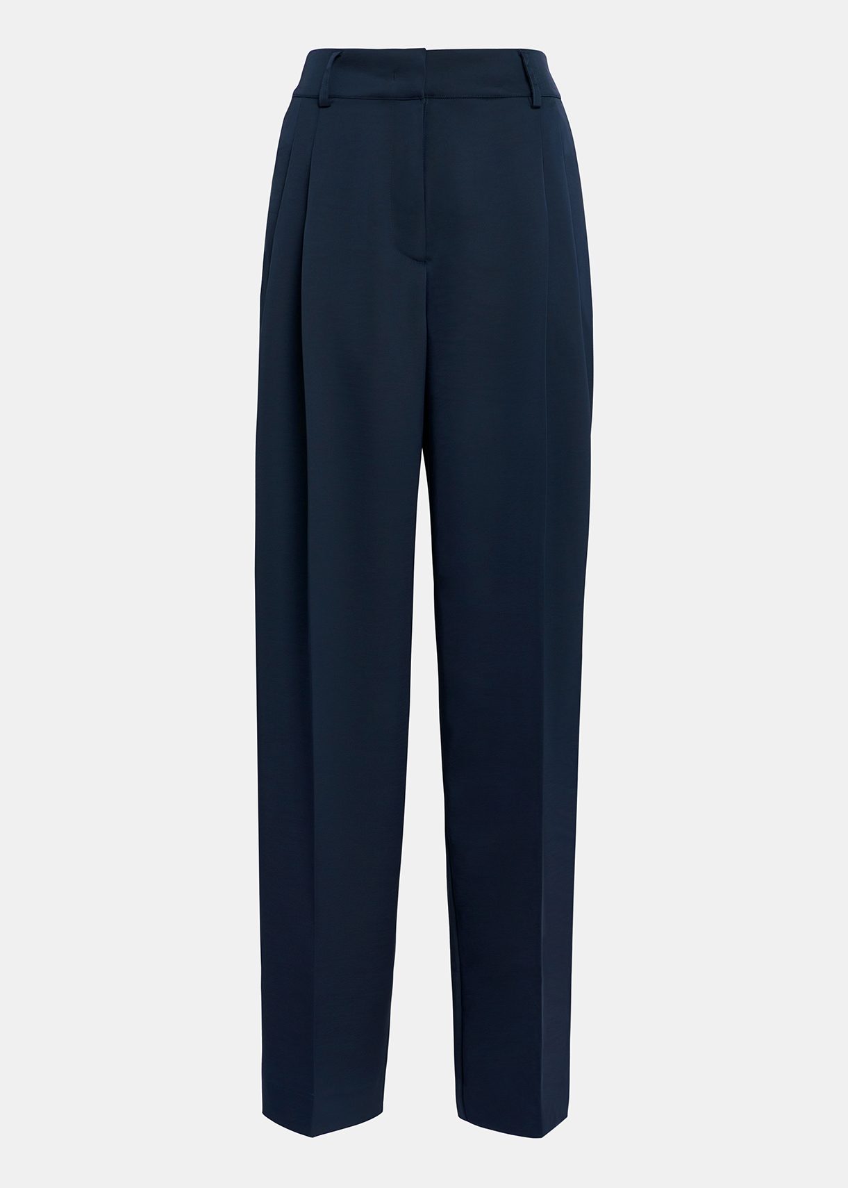 Pantalon fuselé en satin bleu marine