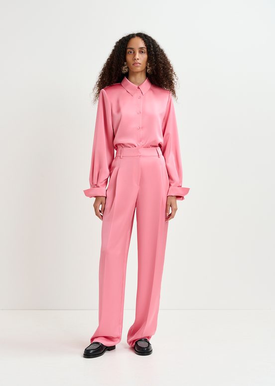 Pink tapered-leg satin pants