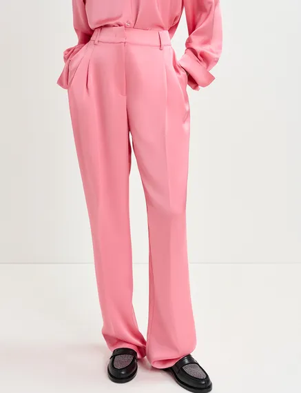 Pink tapered-leg satin pants