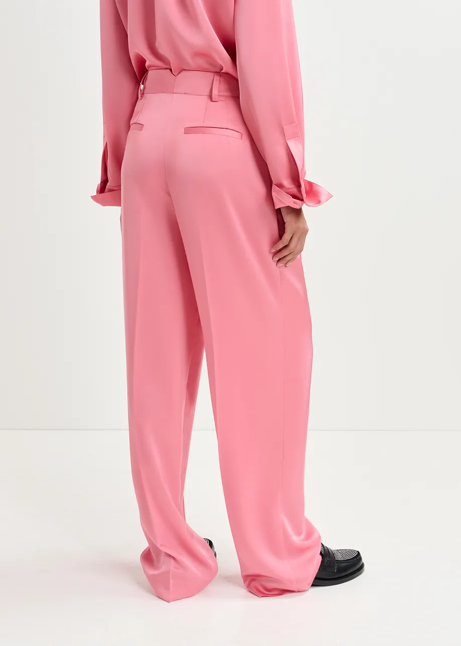 Pink tapered-leg satin pants