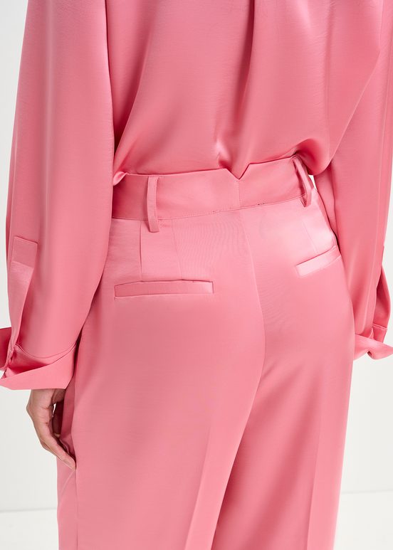 Pink tapered-leg satin pants