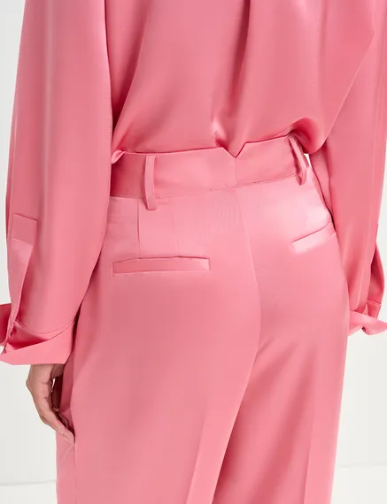 Pink tapered-leg satin pants