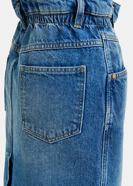 Blauer Jeans-Midirock mit Paper-Bag-Bund