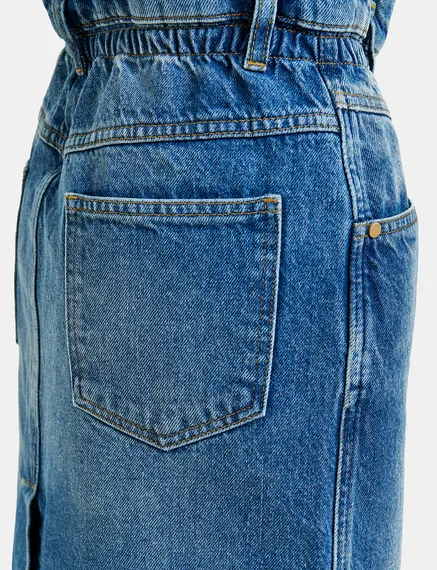 Blauer Jeans-Midirock mit Paper-Bag-Bund