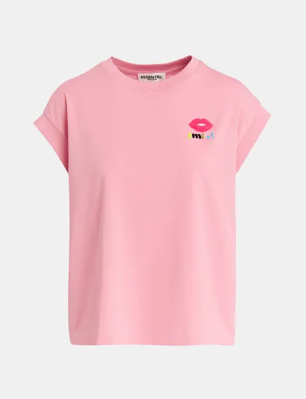 Light pink organic cotton T-shirt with embroidery 