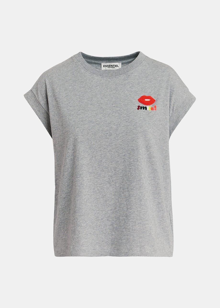 Grey organic cotton T-shirt with embroidery 