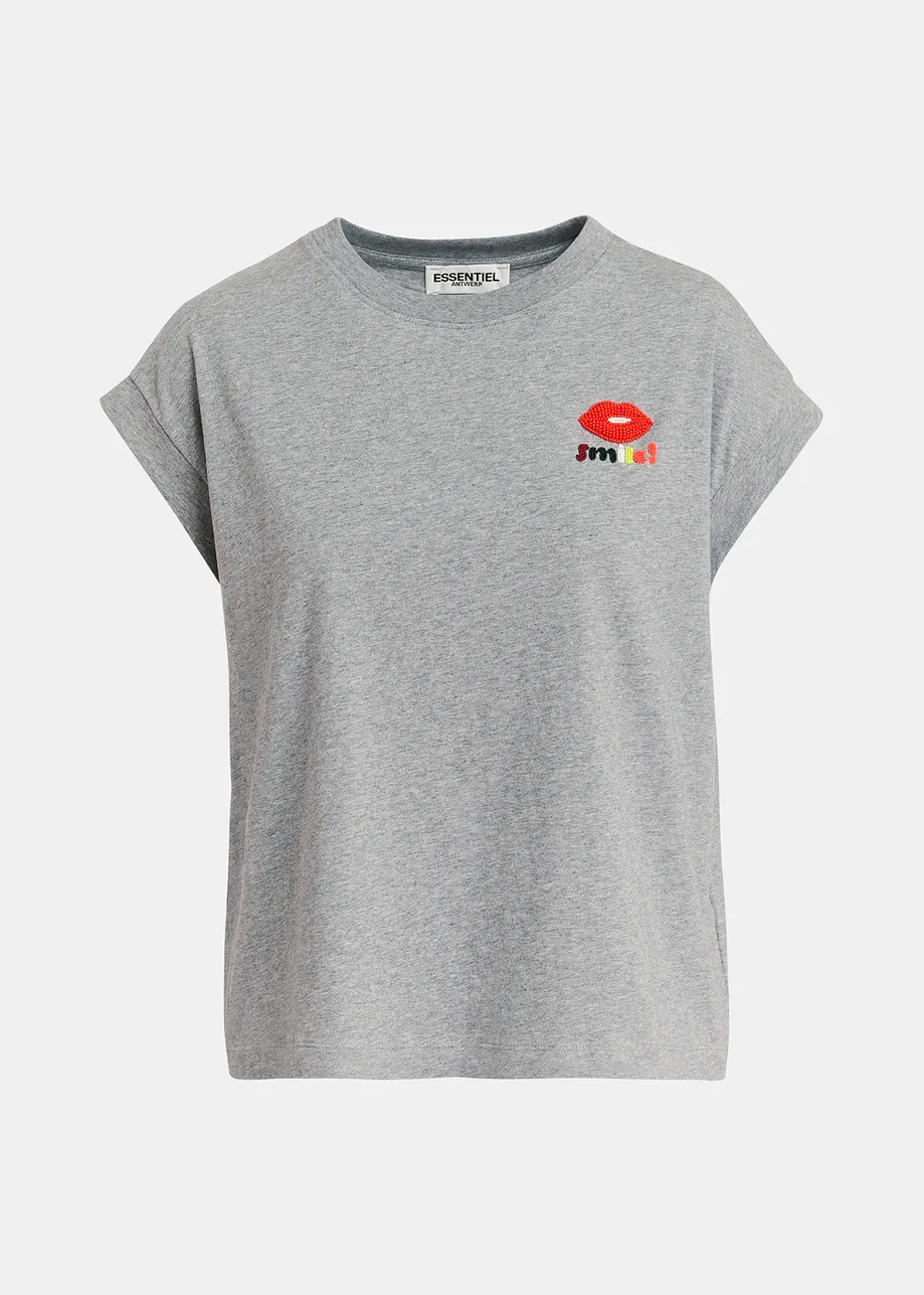 Grey organic cotton T-shirt with embroidery