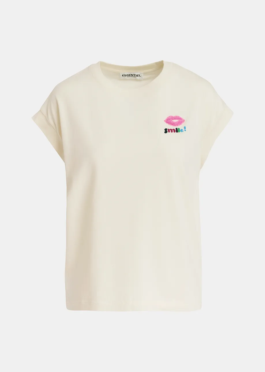 Ecru organic cotton T-shirt with embroidery