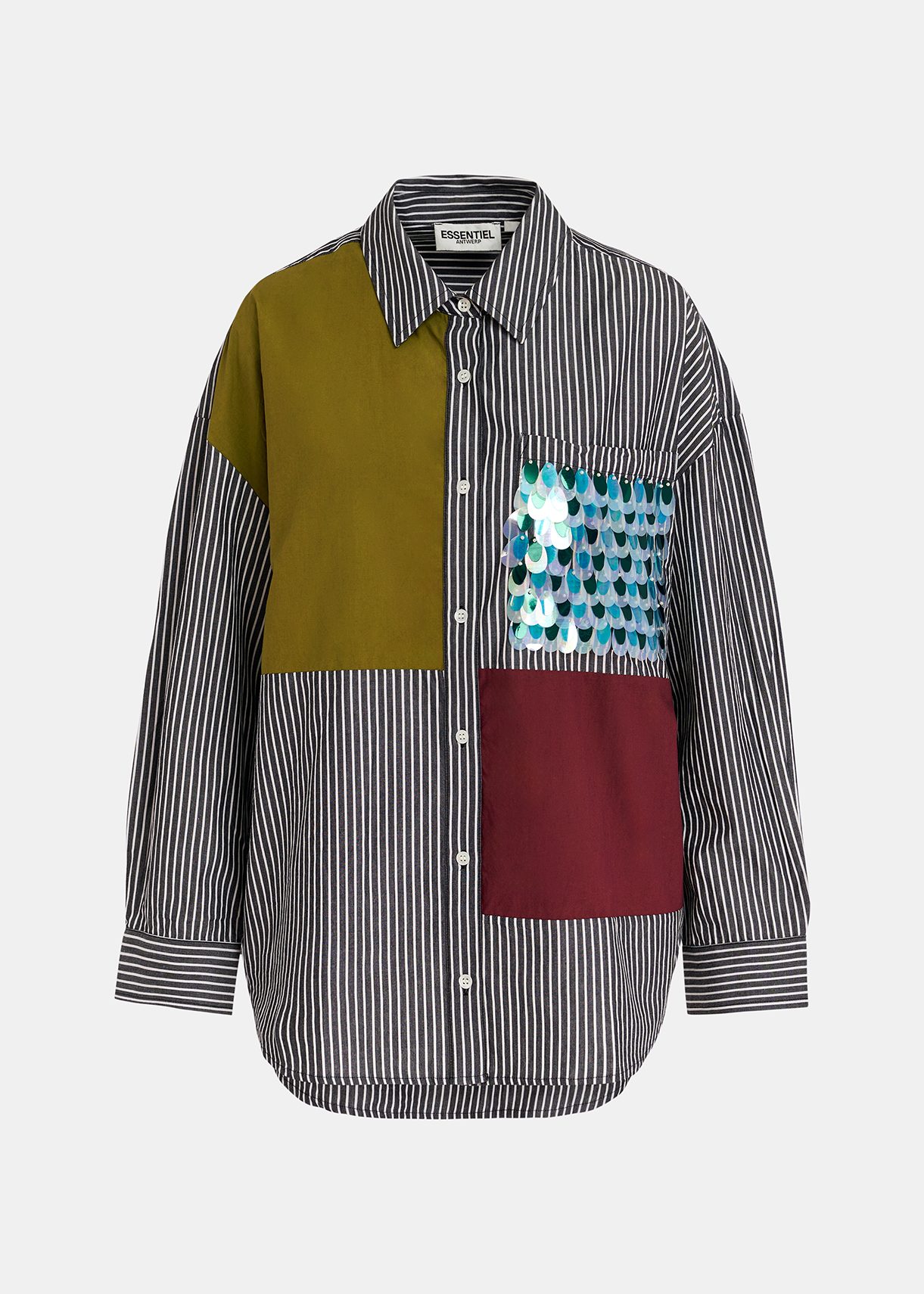 Black and white striped patchwork shirt | Essentiel Antwerp Italy