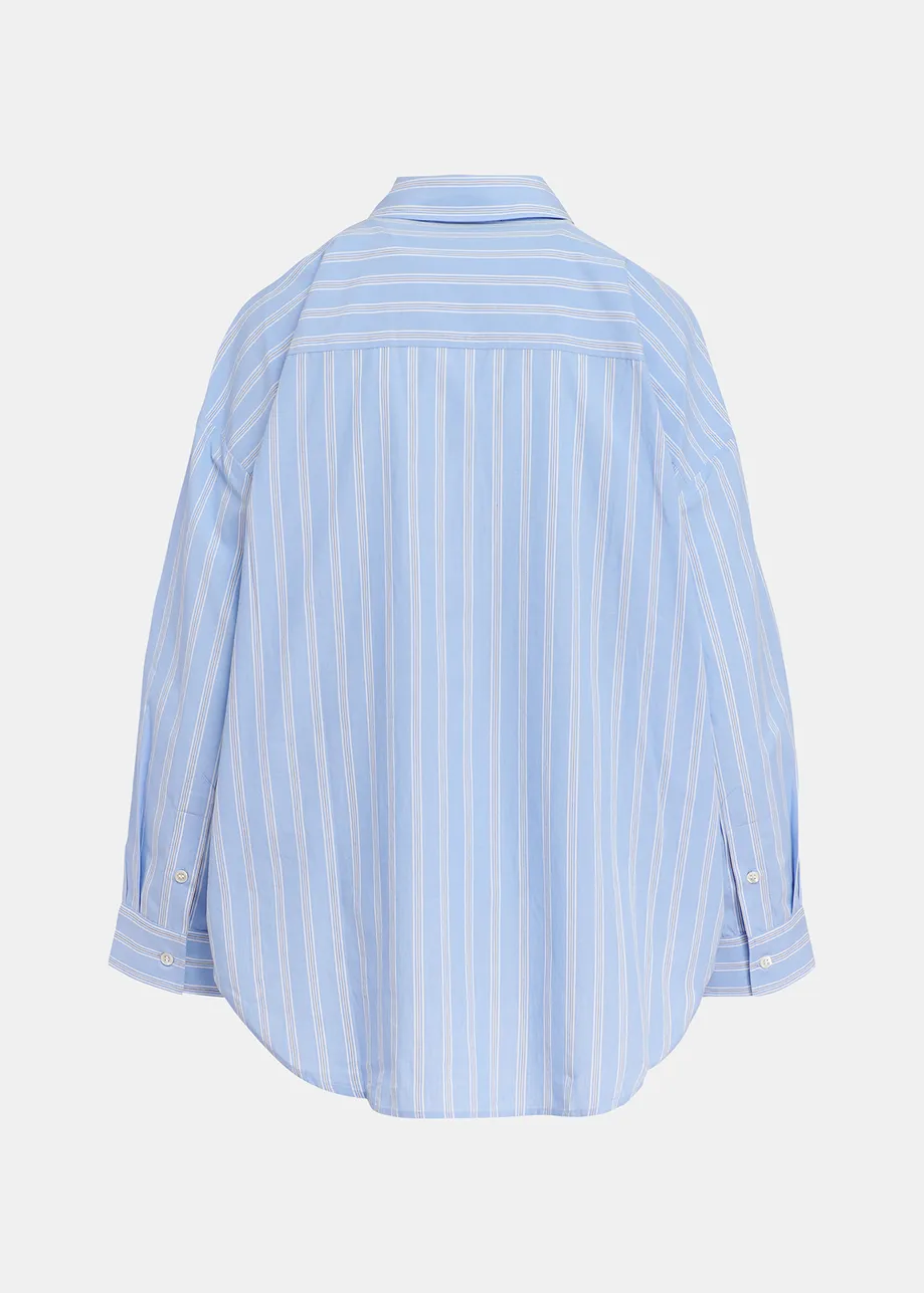 Blue and white striped patchwork shirt