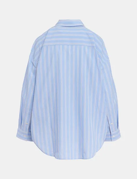 Blue and white striped patchwork shirt