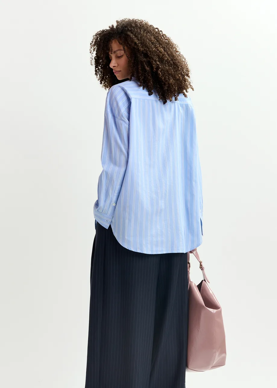 Blue and white striped patchwork shirt