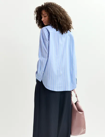 Blue and white striped patchwork shirt