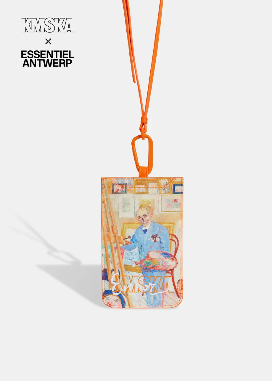 Ecru 'Skeleton Painter' cardholder with strap - collaboration with KMSKA