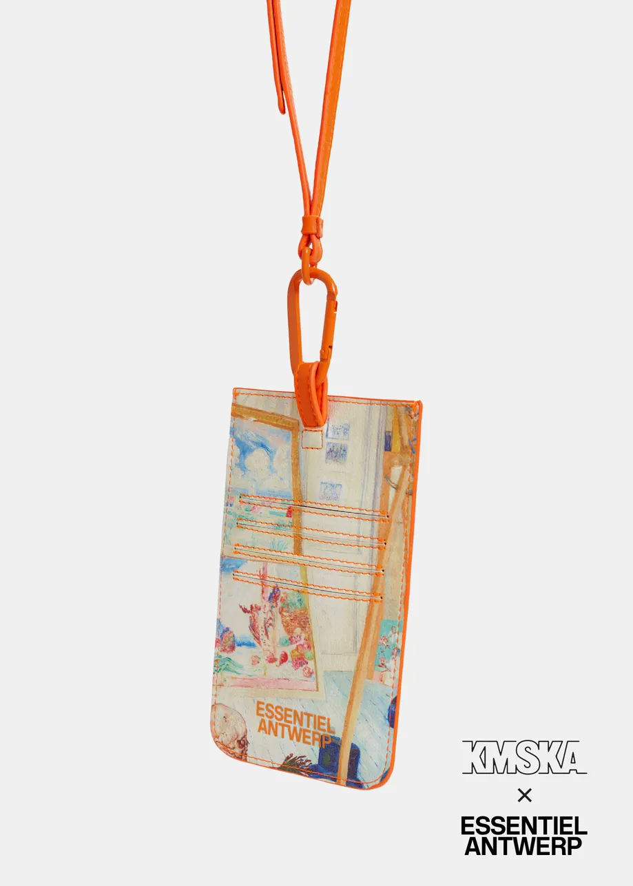 Ecru 'Skeleton Painter' cardholder with strap - collaboration with KMSKA