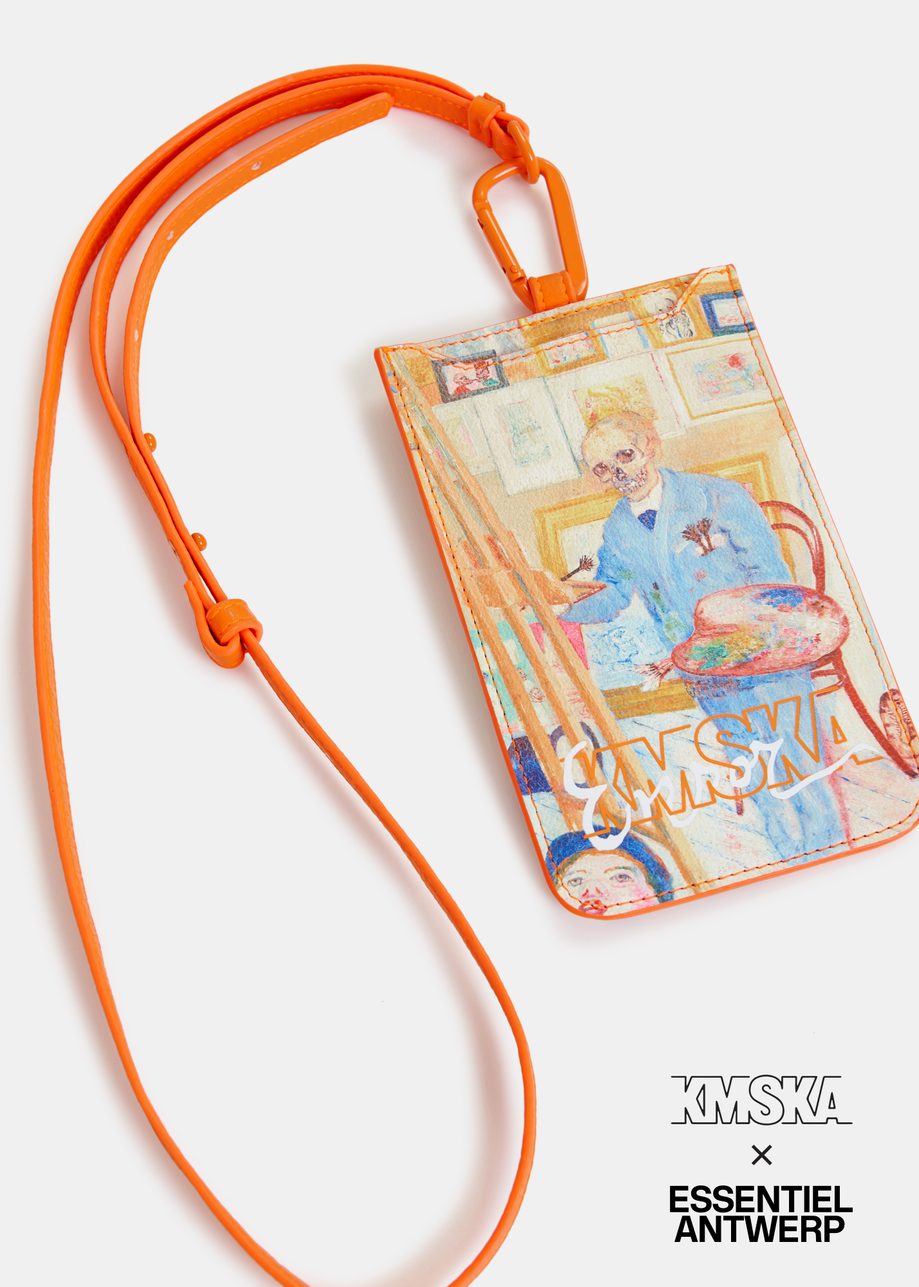 Ecru 'Skeleton Painter' cardholder with strap - collaboration with KMSKA