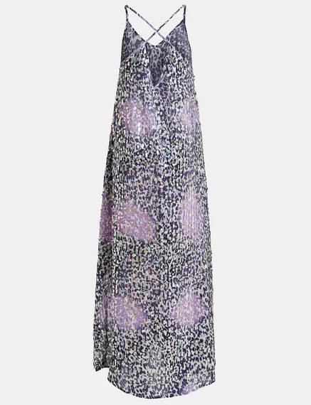 Off-white, lilac and purple leopard-print dress with sequins