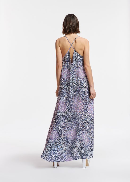 Robe léopard blanc cassé, lilas et violette à paillettes