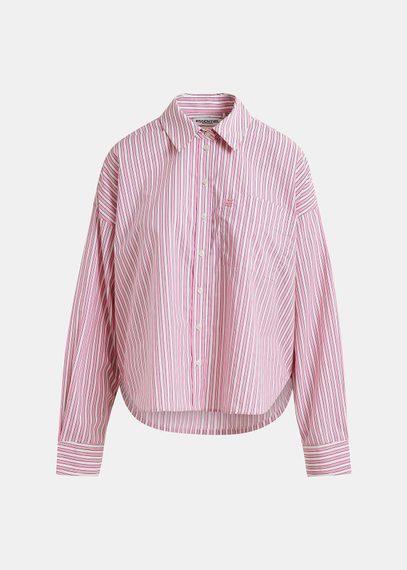 Camicia in cotone a righe bianche e rosa