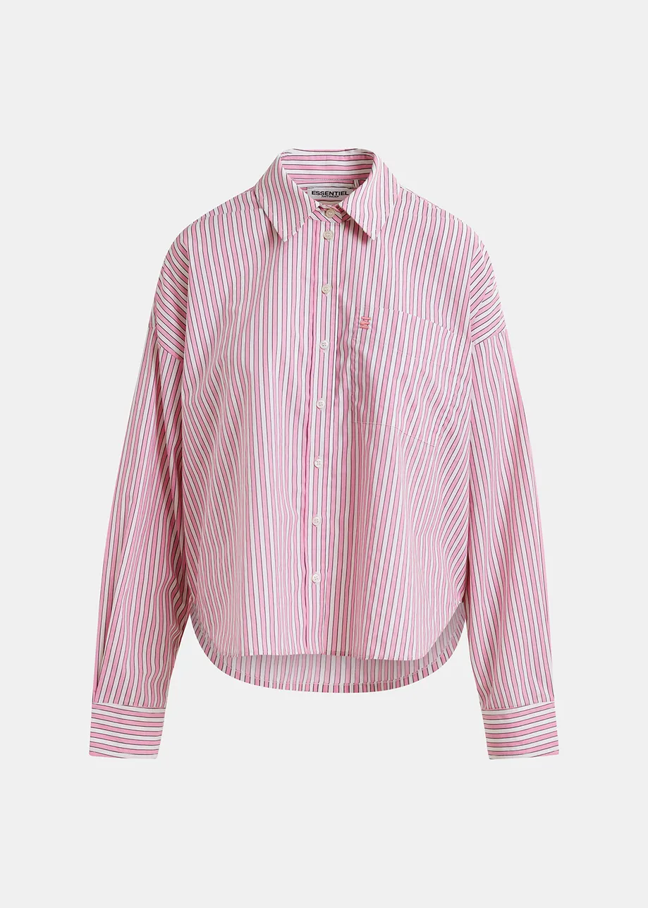 Camisa de algodón a rayas, rosa y blanco