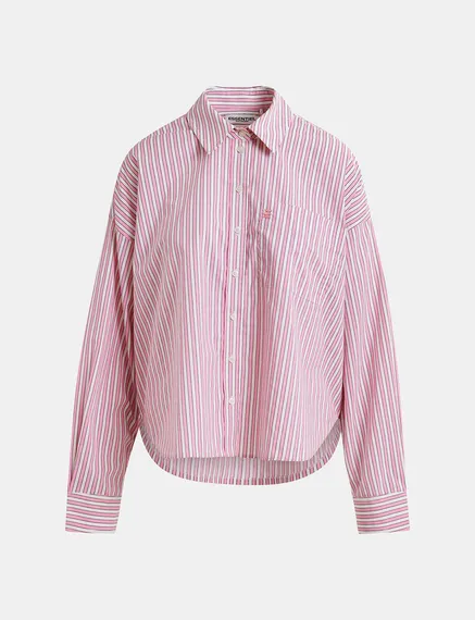 Camisa de algodón a rayas, rosa y blanco