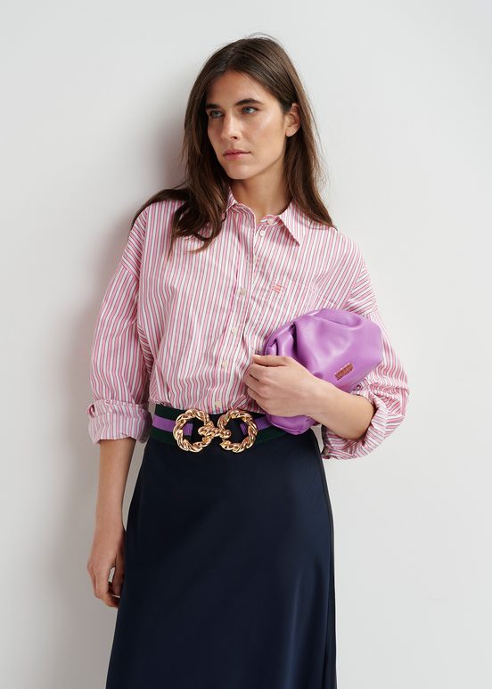 Pink and white striped cotton shirt