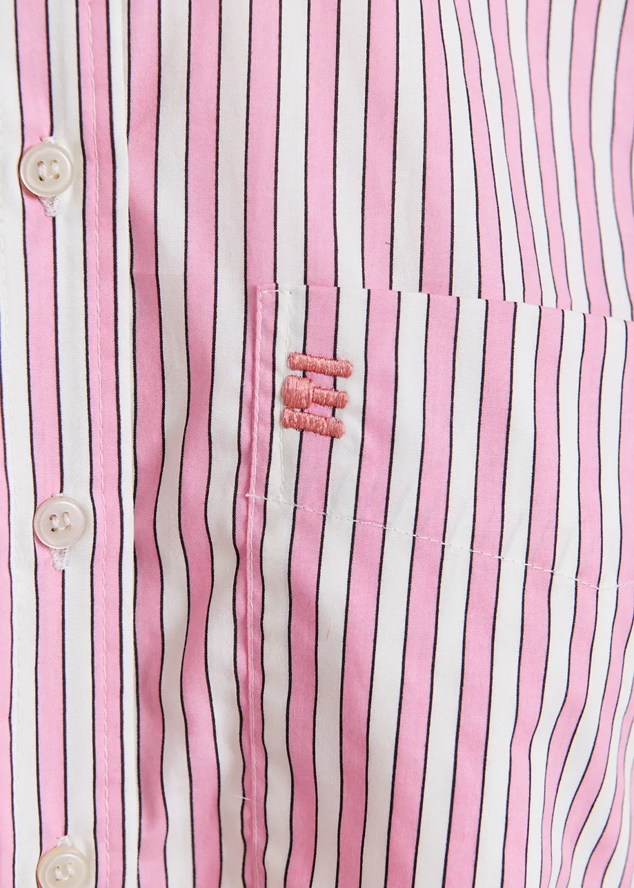 Camisa de algodón a rayas, rosa y blanco