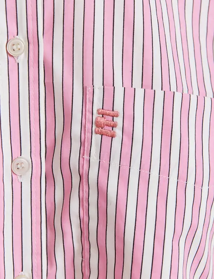 Camisa de algodón a rayas, rosa y blanco