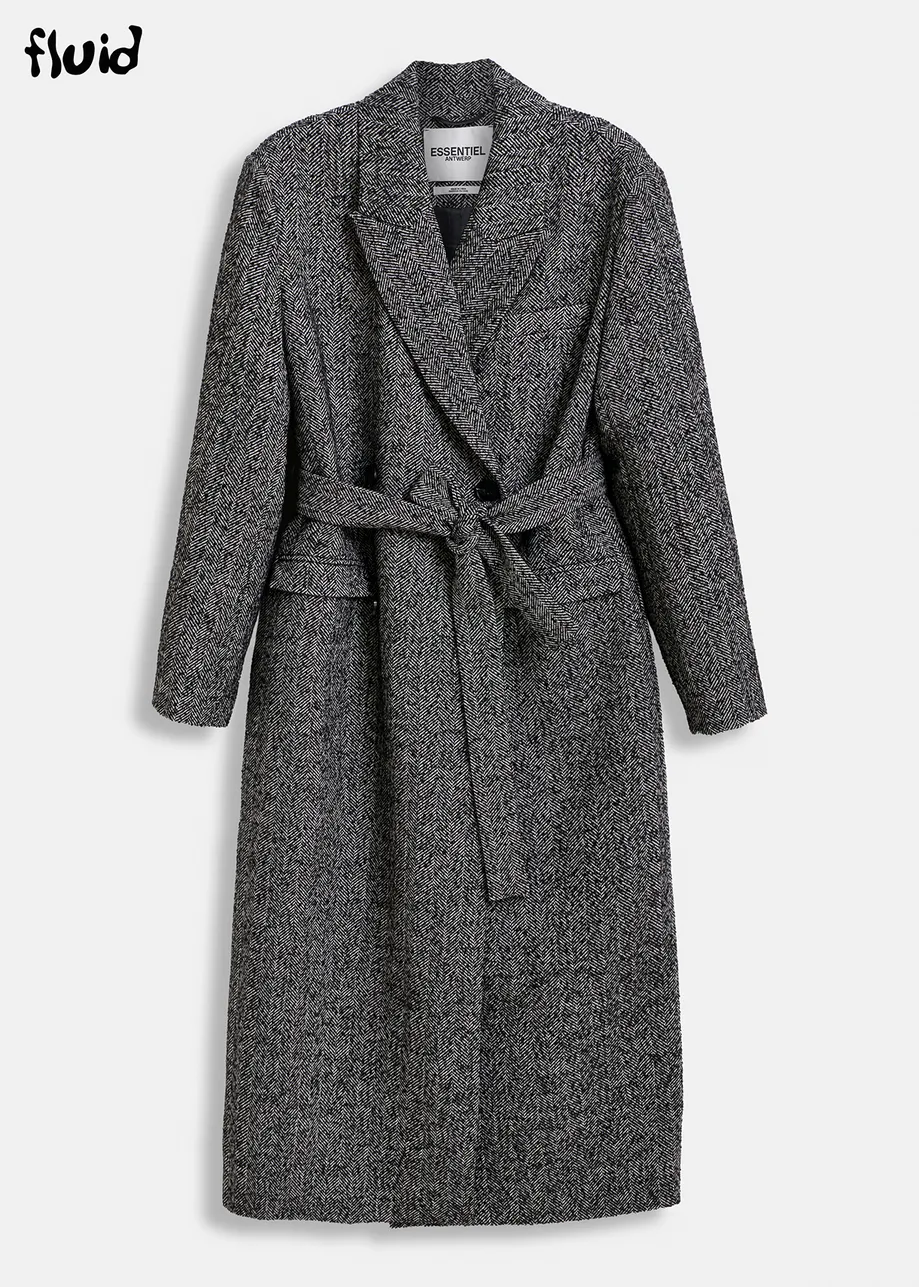 Black and white herringbone coat