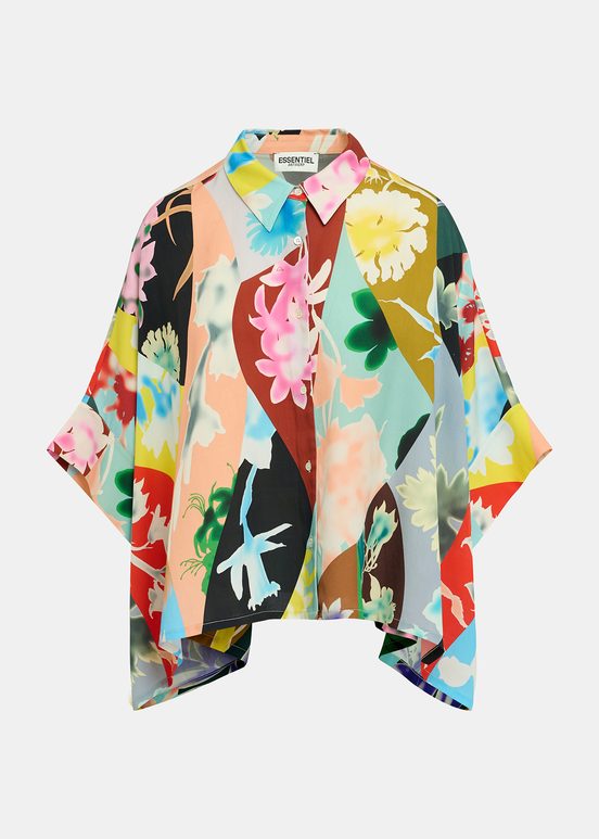 Camisa oversize con estampado floral, multicolor